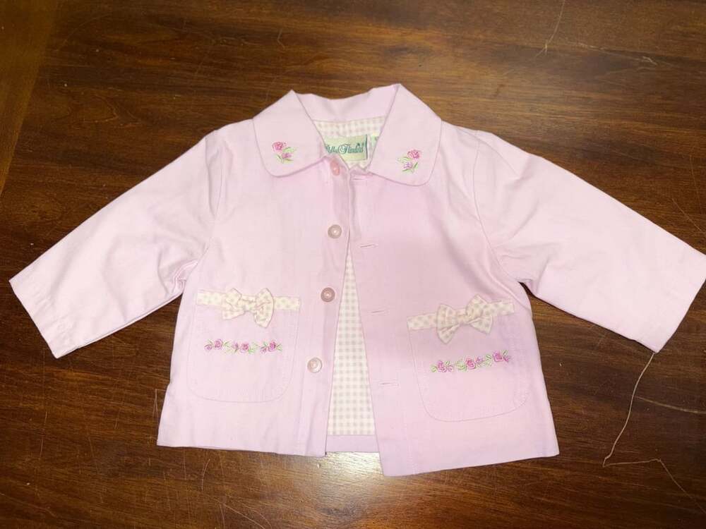 Vintage Polly Flinders Jacket Size 6 Months Pink Floral Bow Gingham